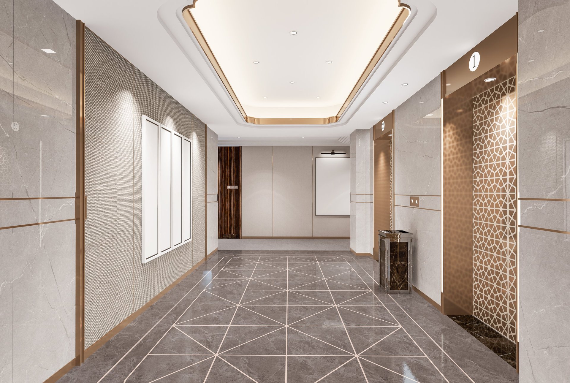Polished marble lobby in a Midtown East Manhattan office tower restored by MarbleBLU
